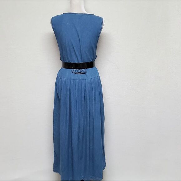 VINTAGE 1970s Talbots Mid Wash Oversized Button Up Belted Bow Denim Dress Medium - Picture 11 of 15